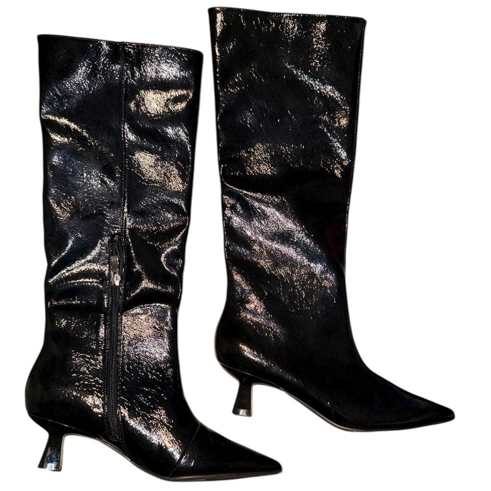 🖤 New! Olivia Miller Faux Patent Leather Low Heel Boots - Picture 3 of 7